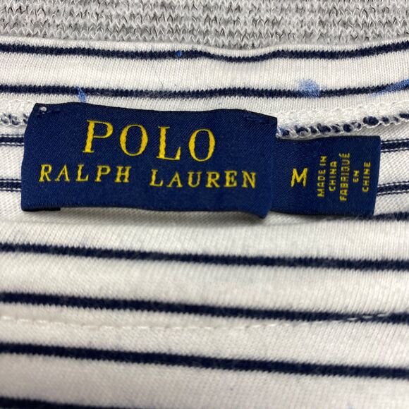 Polo Ralph Lauren Top Women's Medium White Blue Flowers and Stripes 3 /4 Sleeves - Picture 2 of 16